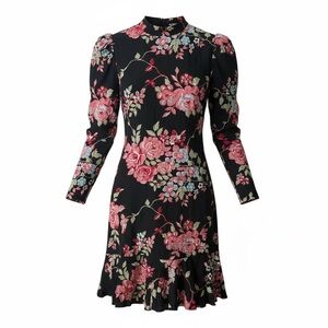 Single LA Floral Embroidered Sequin Long Sleeve Dress Black M